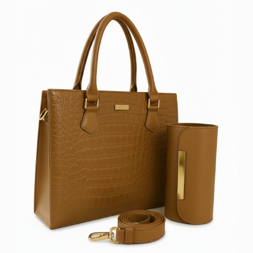 Croc 2Pc Handbag – Horse Brown